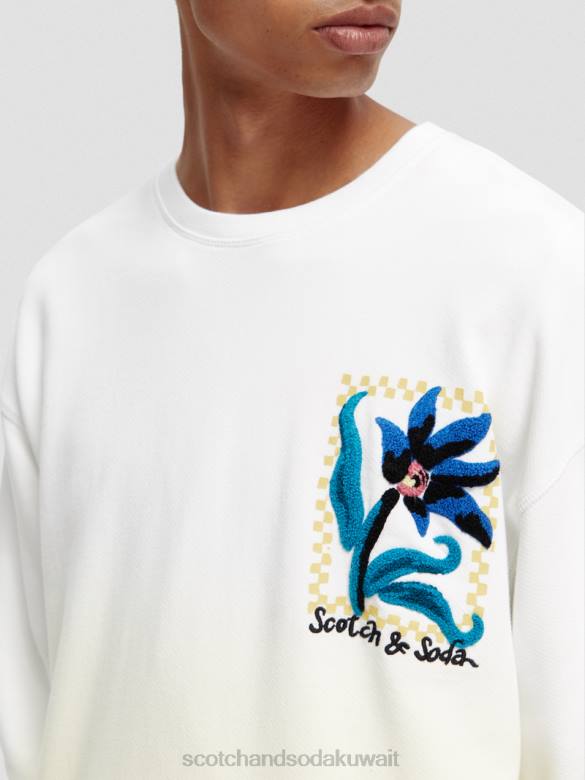 ملابس Scotch & Soda سترة فضفاضة ذات عمل فني من الزهور العضوية أبيض رجال N0V4503