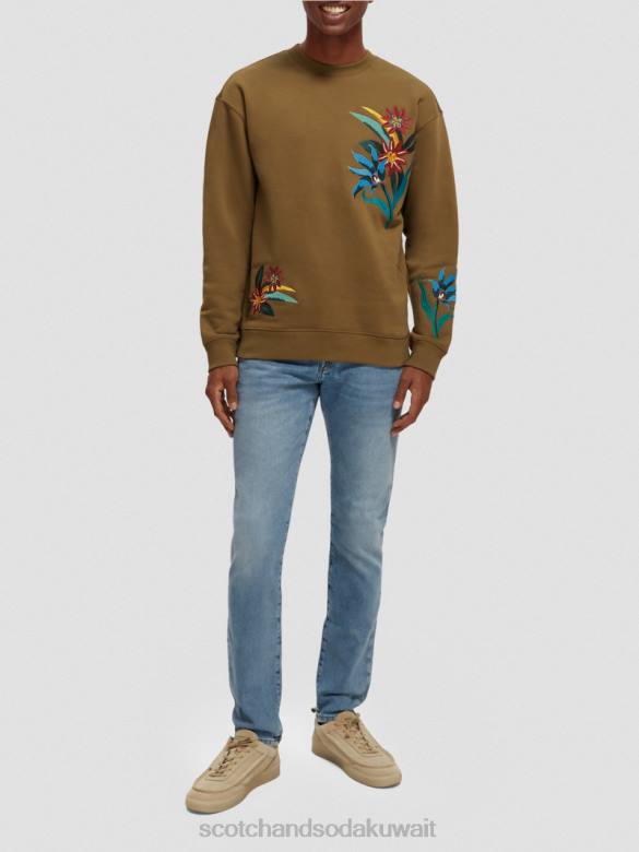 ملابس Scotch & Soda سترة من النوع الثقيل المطرزة ذات المقاس المريح الكاكي رجال N0V4506