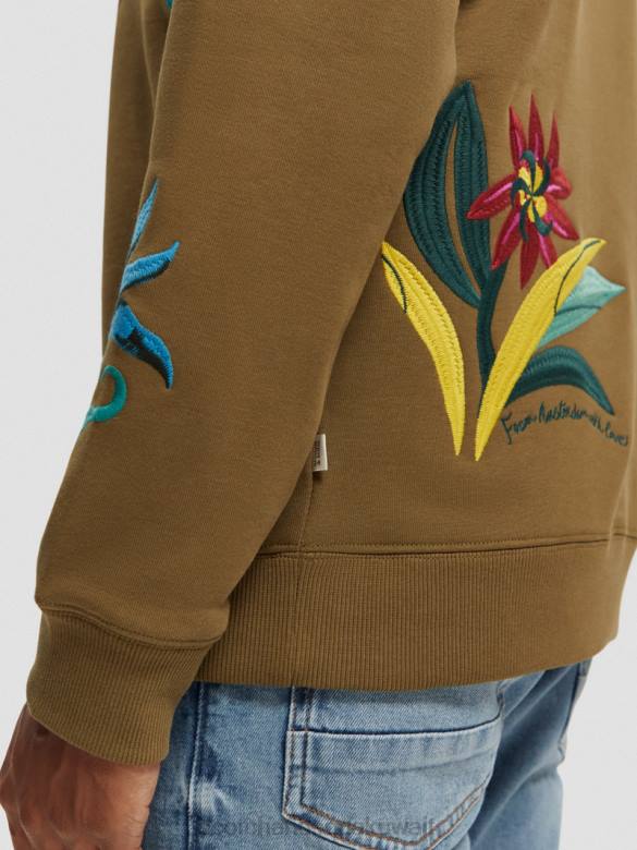ملابس Scotch & Soda سترة من النوع الثقيل المطرزة ذات المقاس المريح الكاكي رجال N0V4506
