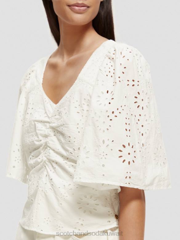 ملابس Scotch & Soda بلوزة من القطن العضوي بأكمام مرفرفة أبيض نحيف N0V450