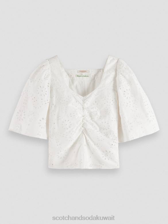 ملابس Scotch & Soda بلوزة من القطن العضوي بأكمام مرفرفة أبيض نحيف N0V450