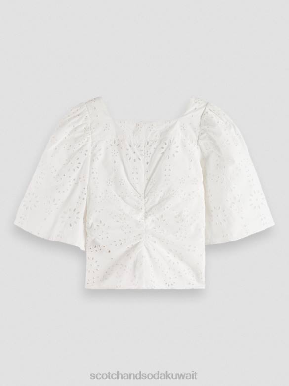 ملابس Scotch & Soda بلوزة من القطن العضوي بأكمام مرفرفة أبيض نحيف N0V450