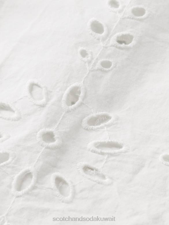 ملابس Scotch & Soda بلوزة من القطن العضوي بأكمام مرفرفة أبيض نحيف N0V450