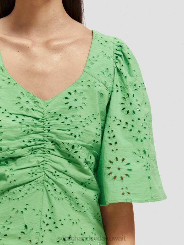 ملابس Scotch & Soda بلوزة من القطن العضوي بأكمام مرفرفة ببغاء مشرق نحيف N0V451