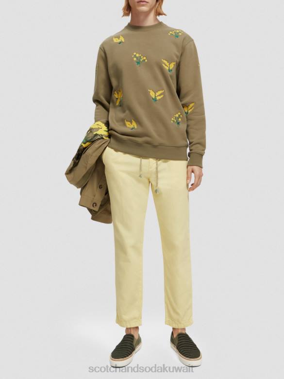 ملابس Scotch & Soda سترة مطرزة بياقة دائرية الكاكي رجال N0V4520