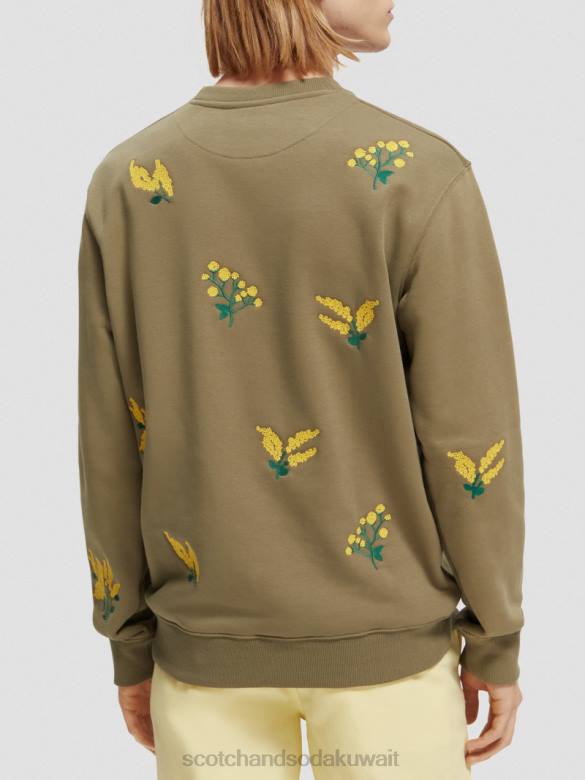 ملابس Scotch & Soda سترة مطرزة بياقة دائرية الكاكي رجال N0V4520