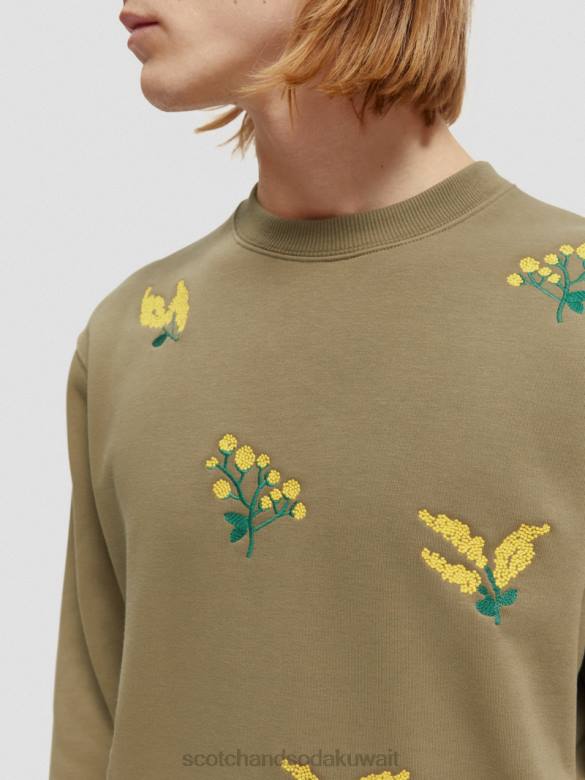 ملابس Scotch & Soda سترة مطرزة بياقة دائرية الكاكي رجال N0V4520