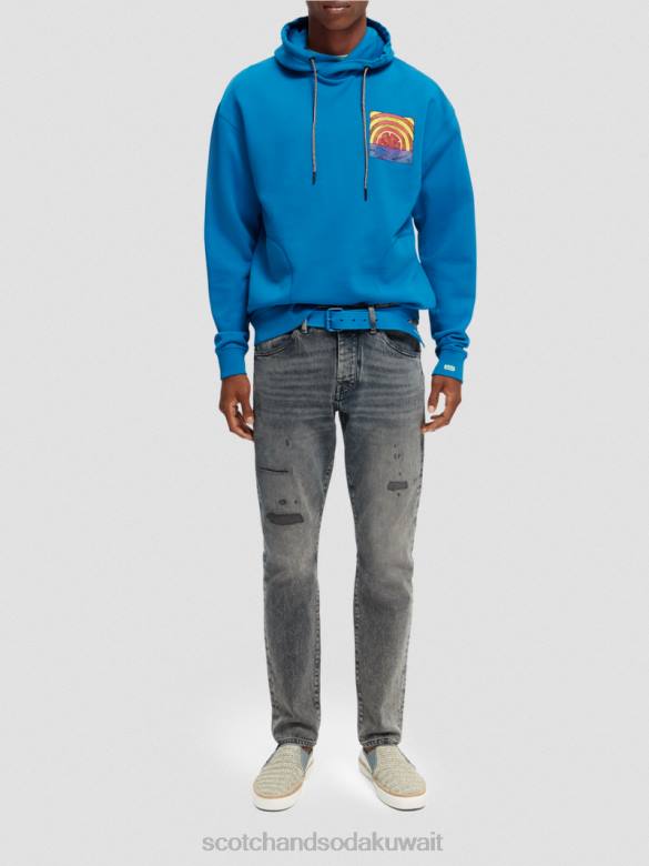 ملابس Scotch & Soda سترة بغطاء للرأس من القطن العضوي بتصميم مريح ومريح القزحية الزرقاء رجال N0V4526