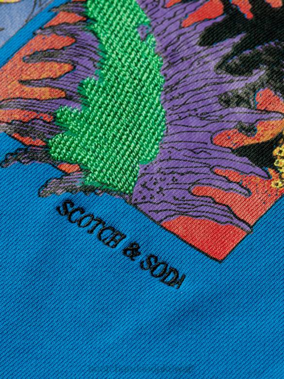 ملابس Scotch & Soda سترة بغطاء للرأس من القطن العضوي بتصميم مريح ومريح القزحية الزرقاء رجال N0V4526