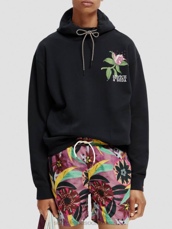 ملابس Scotch & Soda سترة بغطاء للرأس من القطن العضوي بتصميم مريح ومريح أسود رجال N0V4527