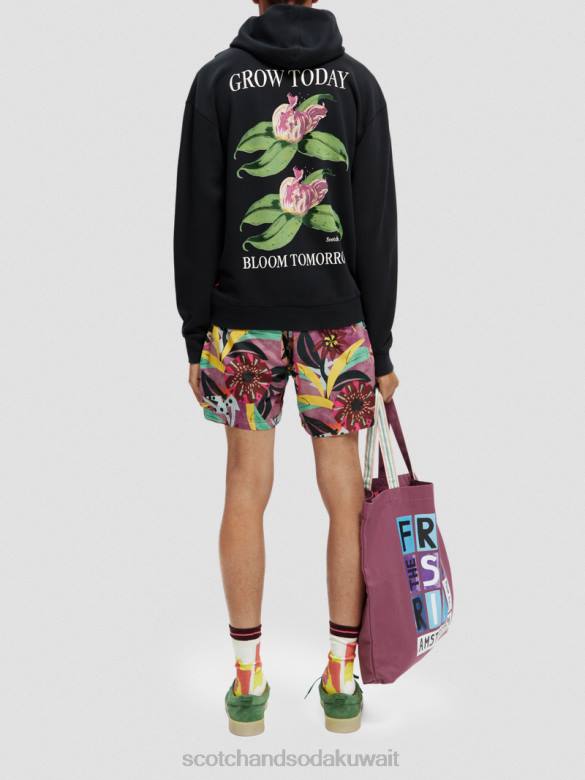 ملابس Scotch & Soda سترة بغطاء للرأس من القطن العضوي بتصميم مريح ومريح أسود رجال N0V4527
