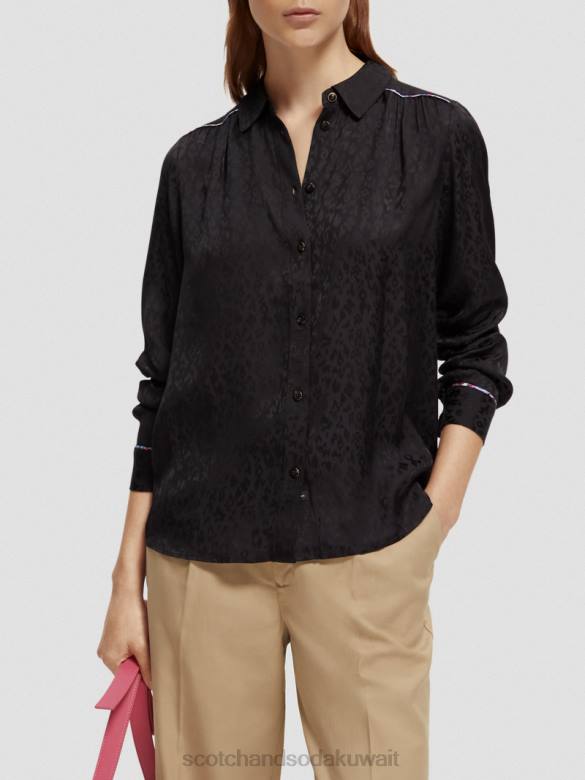 ملابس Scotch & Soda قميص ذو قصة ضيقة أسود نحيف N0V453