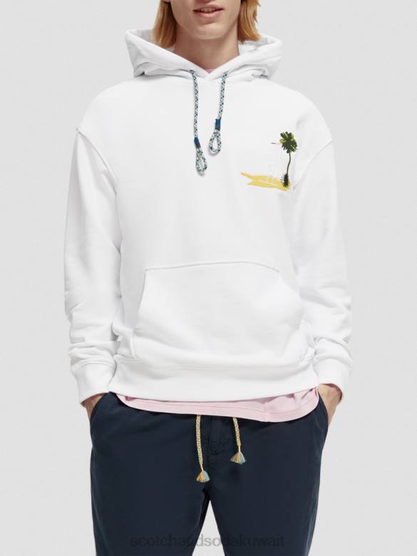 ملابس Scotch & Soda هوديي عمل فني مصبوغ بالملابس أبيض رجال N0V4530