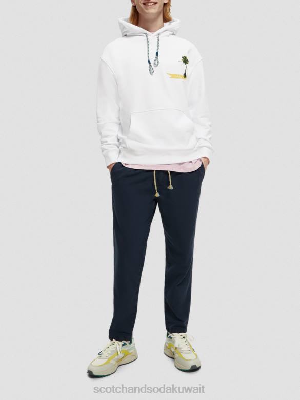 ملابس Scotch & Soda هوديي عمل فني مصبوغ بالملابس أبيض رجال N0V4530