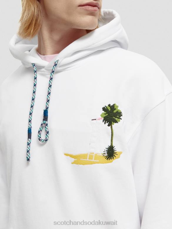 ملابس Scotch & Soda هوديي عمل فني مصبوغ بالملابس أبيض رجال N0V4530