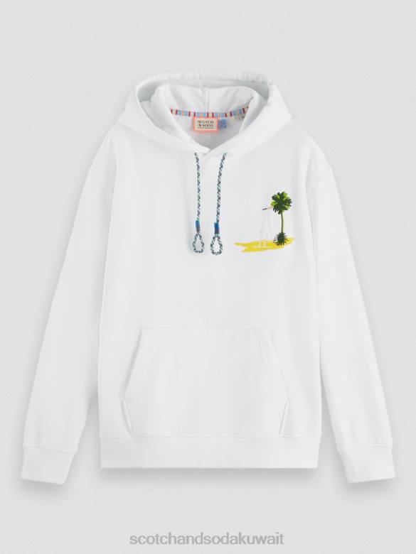 ملابس Scotch & Soda هوديي عمل فني مصبوغ بالملابس أبيض رجال N0V4530