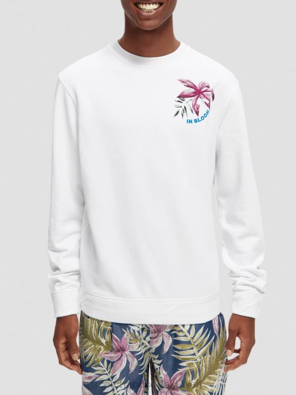 ملابس Scotch & Soda العمل الفني البلوز القطن العضوي أبيض رجال N0V4535