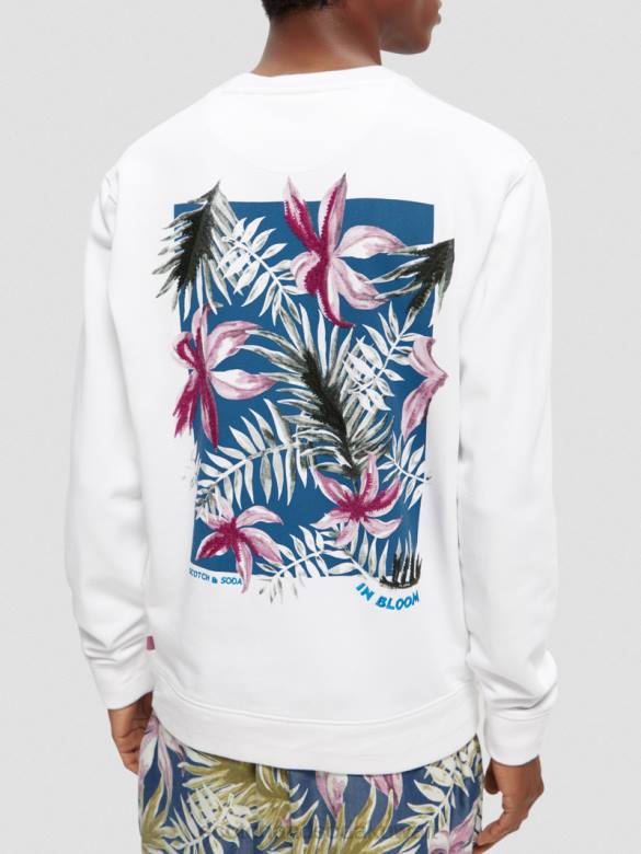 ملابس Scotch & Soda العمل الفني البلوز القطن العضوي أبيض رجال N0V4535