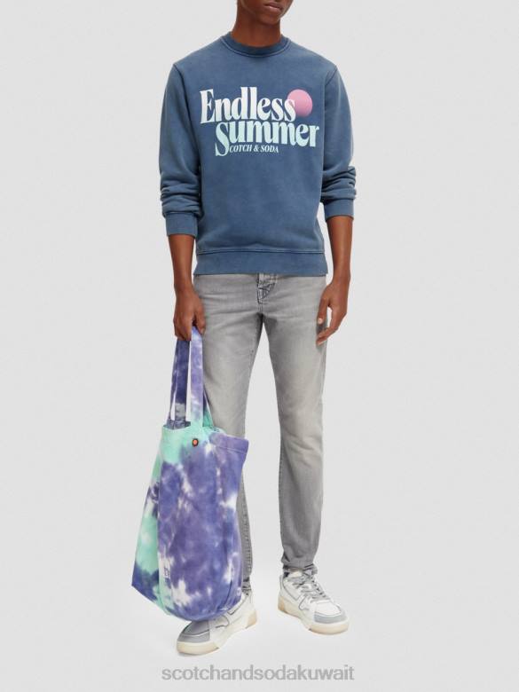 ملابس Scotch & Soda سويت شيرت بياقة دائرية مصبوغ بالملابس ذو مقاس عادي البحرية رجال N0V4539