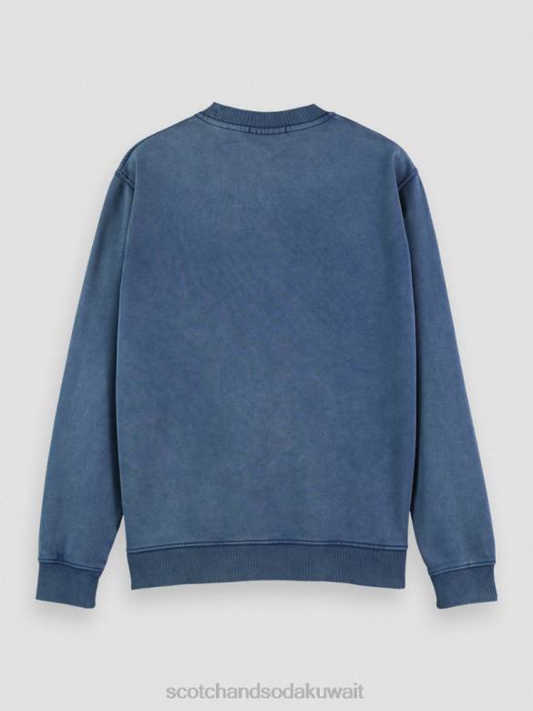 ملابس Scotch & Soda سويت شيرت بياقة دائرية مصبوغ بالملابس ذو مقاس عادي البحرية رجال N0V4539