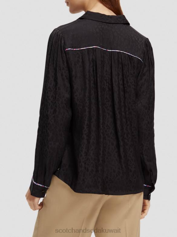 ملابس Scotch & Soda قميص ذو قصة ضيقة أسود نحيف N0V453