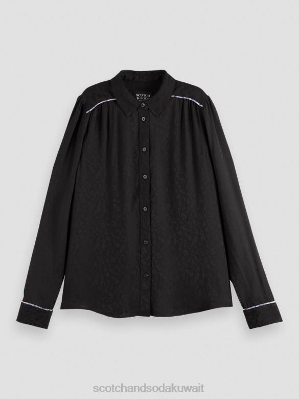 ملابس Scotch & Soda قميص ذو قصة ضيقة أسود نحيف N0V453