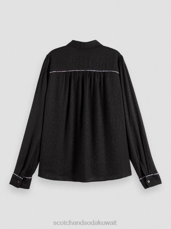 ملابس Scotch & Soda قميص ذو قصة ضيقة أسود نحيف N0V453
