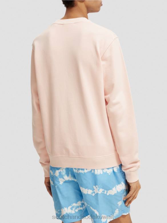 ملابس Scotch & Soda سويت شيرت بياقة دائرية مصبوغ بالملابس ذو مقاس عادي وَردَة رجال N0V4541