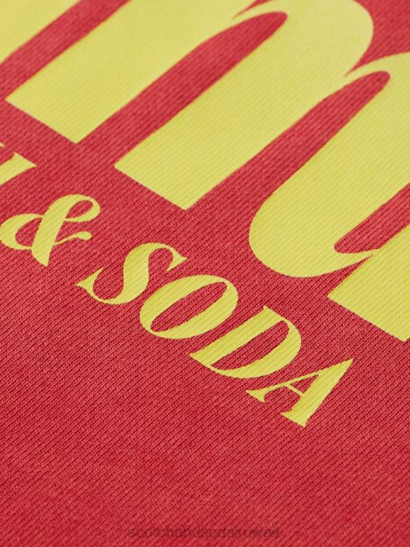ملابس Scotch & Soda سويت شيرت بياقة دائرية مصبوغ بالملابس ذو مقاس عادي الخزامى الأحمر رجال N0V4542