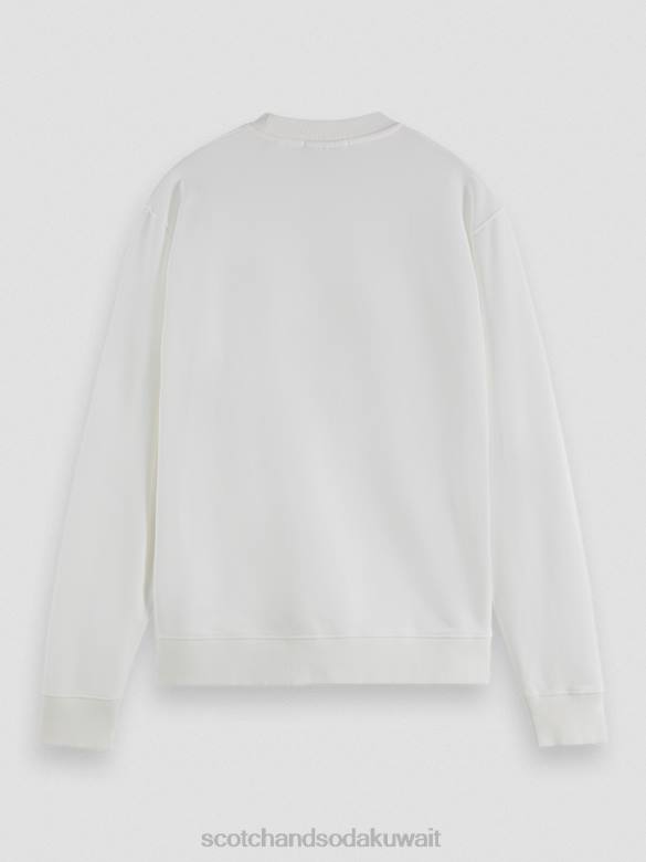 ملابس Scotch & Soda سويت شيرت بياقة دائرية مصبوغ بالملابس ذو مقاس عادي أبيض رجال N0V4543