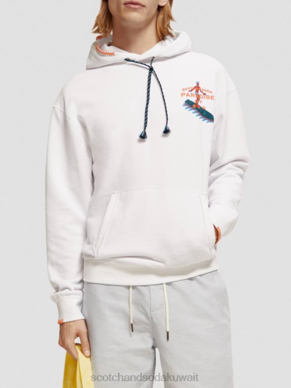ملابس Scotch & Soda هوديي عمل فني مريح أبيض رجال N0V4547