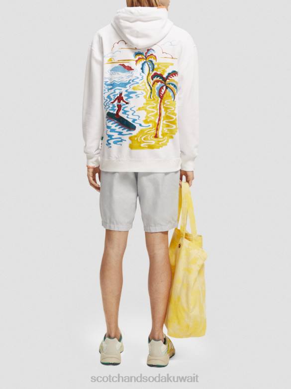 ملابس Scotch & Soda هوديي عمل فني مريح أبيض رجال N0V4547