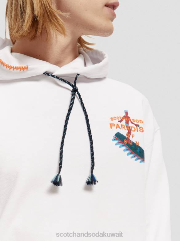 ملابس Scotch & Soda هوديي عمل فني مريح أبيض رجال N0V4547