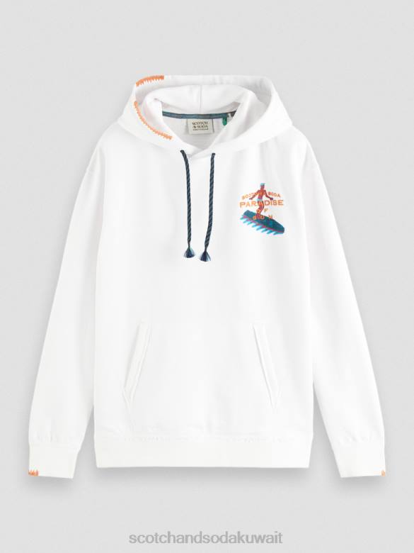 ملابس Scotch & Soda هوديي عمل فني مريح أبيض رجال N0V4547