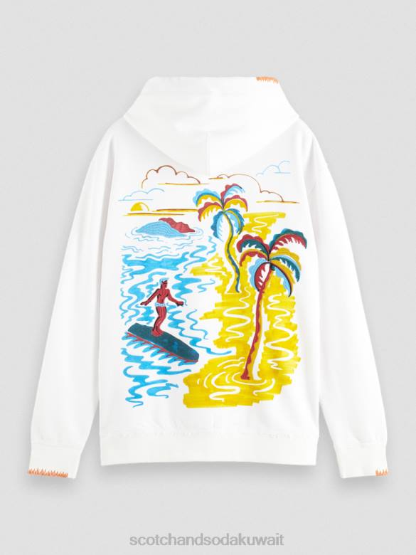 ملابس Scotch & Soda هوديي عمل فني مريح أبيض رجال N0V4547