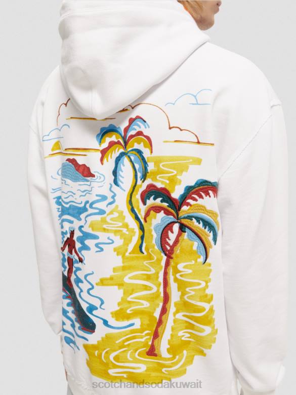 ملابس Scotch & Soda هوديي عمل فني مريح أبيض رجال N0V4547