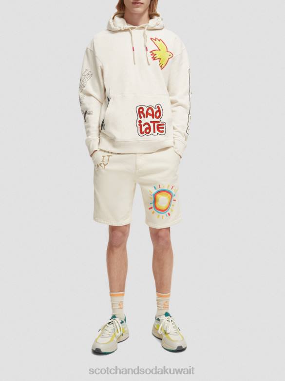 ملابس Scotch & Soda هوديي عمل فني مريح قبالة الأبيض رجال N0V4548