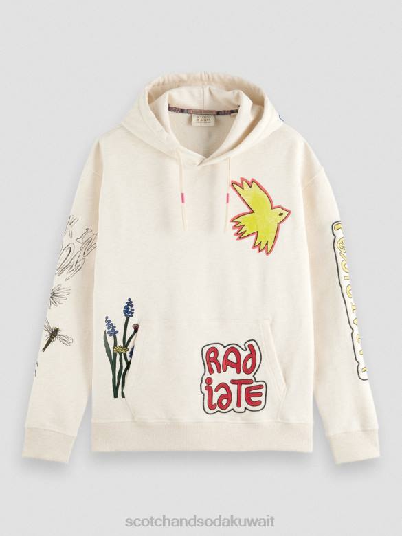 ملابس Scotch & Soda هوديي عمل فني مريح قبالة الأبيض رجال N0V4548