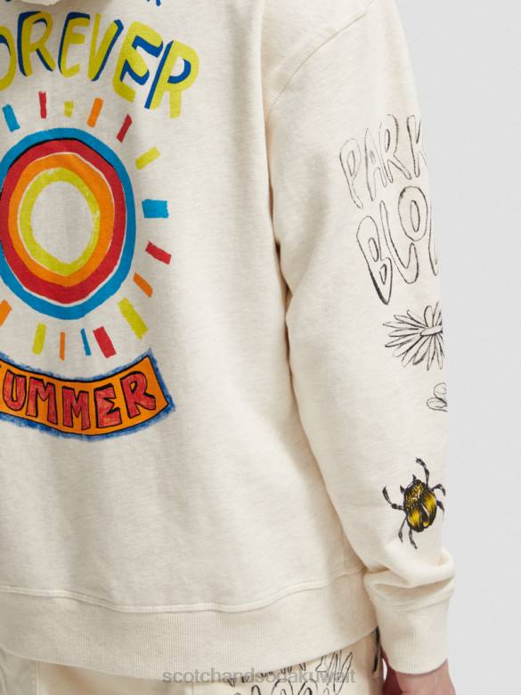 ملابس Scotch & Soda هوديي عمل فني مريح قبالة الأبيض رجال N0V4548