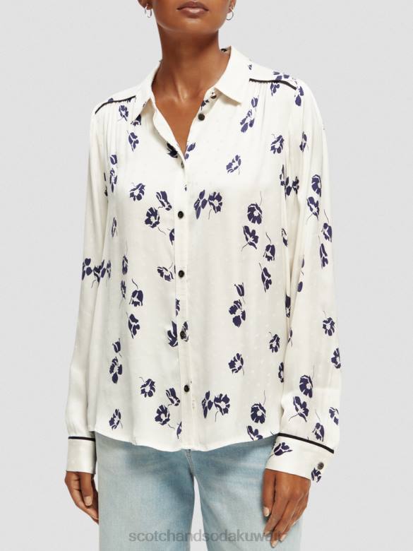 ملابس Scotch & Soda قميص ذو قصة ضيقة زهور التوليب نحيف N0V455