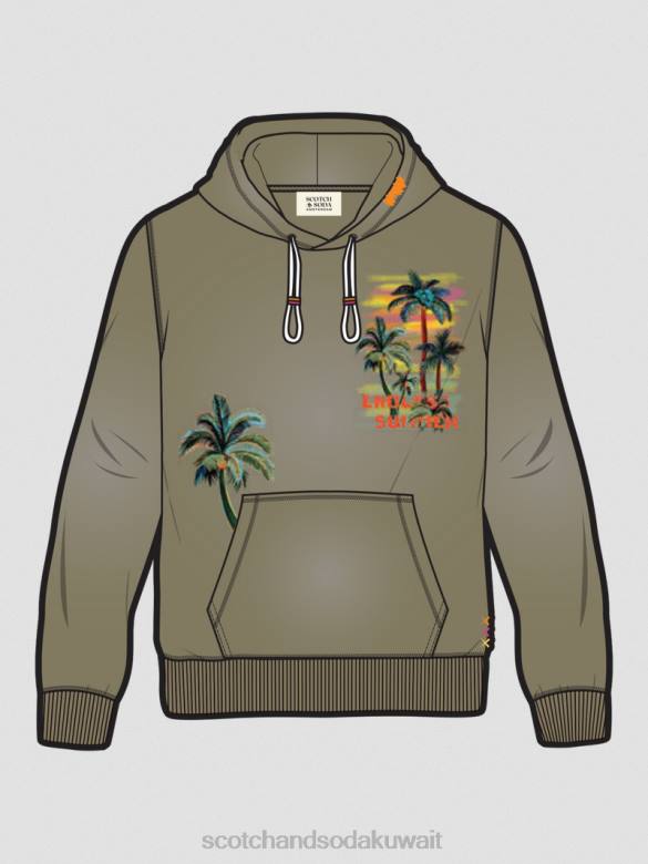 ملابس Scotch & Soda هوديي عمل فني مريح الكاكي رجال N0V4553