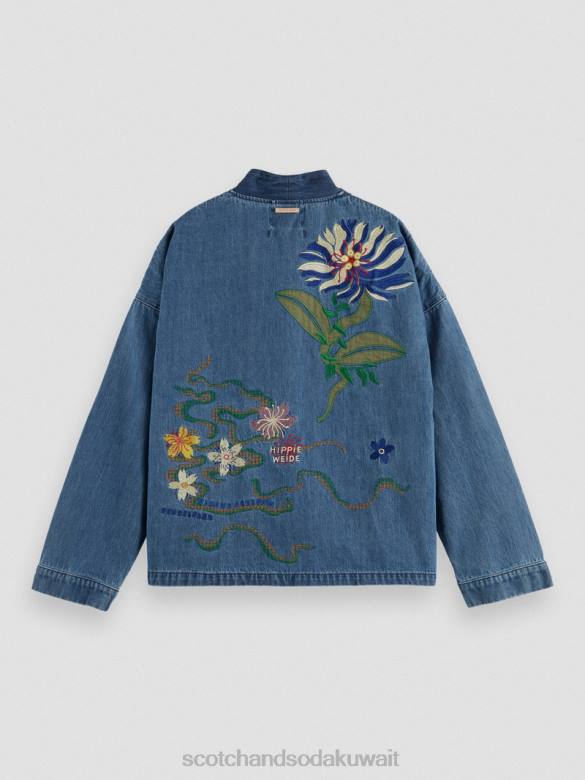 ملابس Scotch & Soda سترة كيمونو من الدنيم مطرزة النيلي المغسول رجال N0V4558