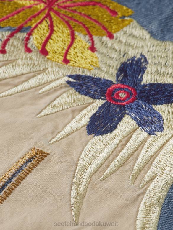 ملابس Scotch & Soda سترة كيمونو من الدنيم مطرزة النيلي المغسول رجال N0V4558