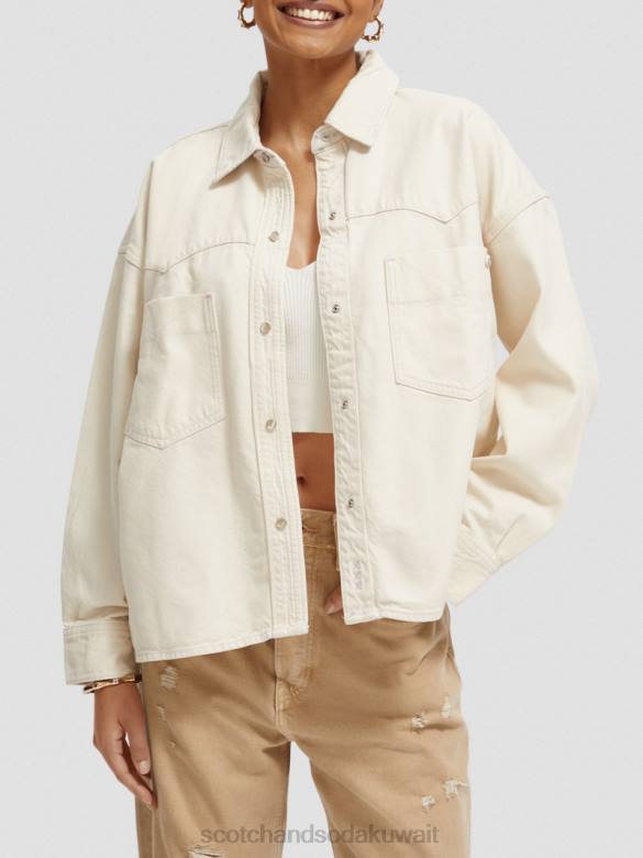 ملابس Scotch & Soda قميص الدنيم الغربي كبير الحجم إكرو مغسول نحيف N0V456