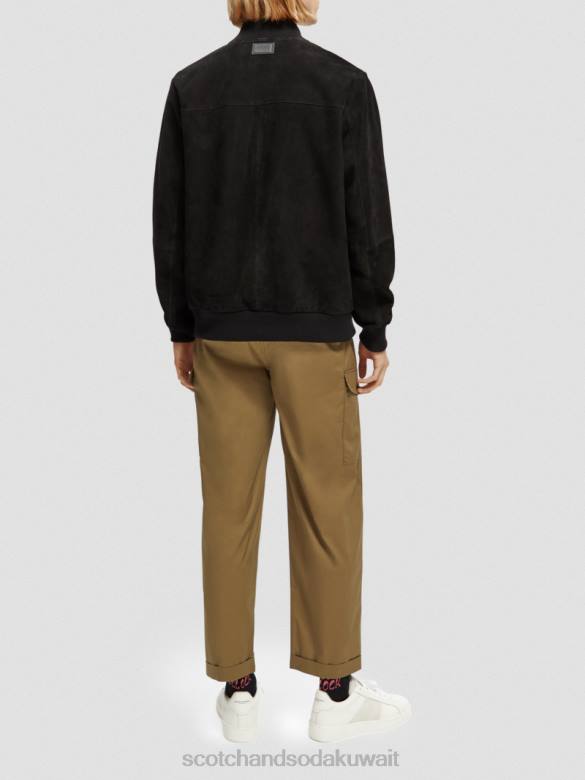ملابس Scotch & Soda سترة بومبر مطرزة من جلد الغزال أسود رجال N0V4563