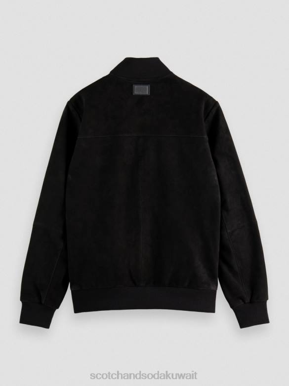 ملابس Scotch & Soda سترة بومبر مطرزة من جلد الغزال أسود رجال N0V4563