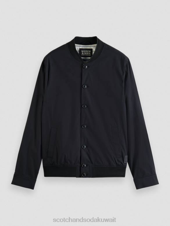 ملابس Scotch & Soda بلوزة من قماش البوبلين القطني العضوي خفيف الوزن أسود رجال N0V4564