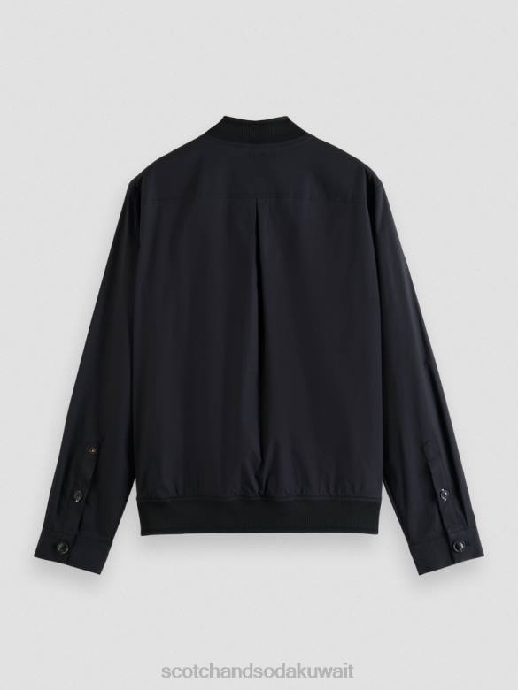 ملابس Scotch & Soda بلوزة من قماش البوبلين القطني العضوي خفيف الوزن أسود رجال N0V4564