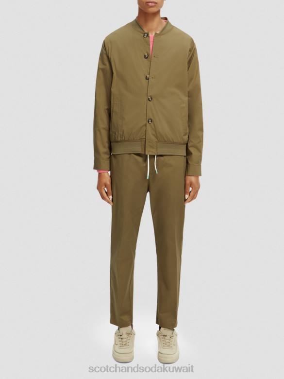 ملابس Scotch & Soda بلوزة من قماش البوبلين القطني العضوي خفيف الوزن الكاكي رجال N0V4565