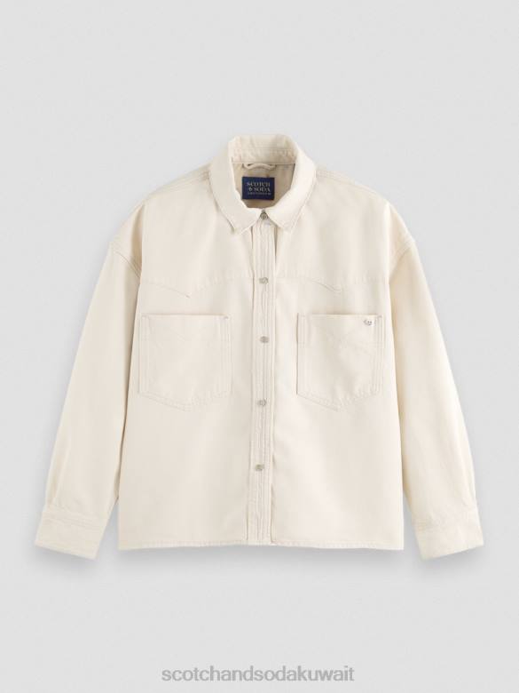 ملابس Scotch & Soda قميص الدنيم الغربي كبير الحجم إكرو مغسول نحيف N0V456